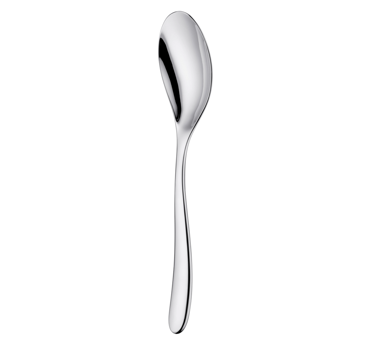 L’Âme de Christofle stainless steel serving spoon featuring French craftsmanship, with a long, slender handle and a slightly tapered bowl.