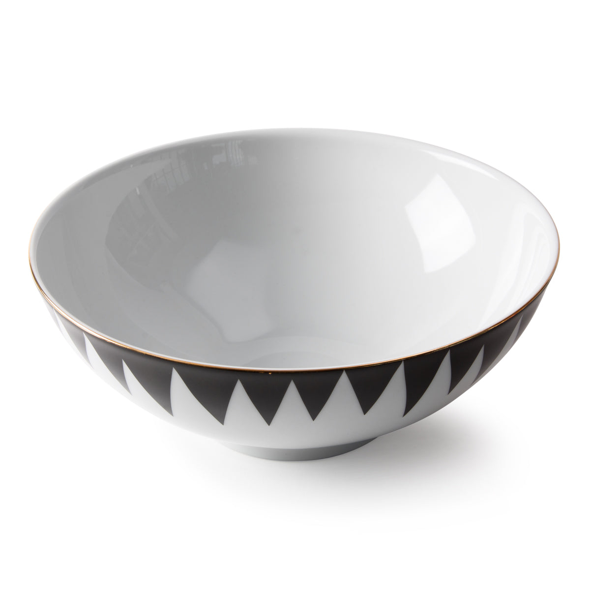 The Molecot Punk Dinnerware is a white ceramic bowl featuring a black zigzag rim pattern, showcasing modern style against a white background.