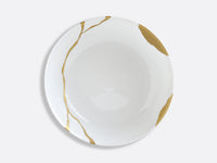 The Bernardaud Kintsugi Dinnerware plate features white Limoges porcelain with elegant gold cracks and accents on the rim, inspired by Japanese artistry and the Kintsugi technique.