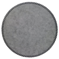 The Bodrum Whipstitch Round Placemat Set of 4 features textured gray, phthalate-free vinyl mats with dark scalloped edges, shown from above against a white background.