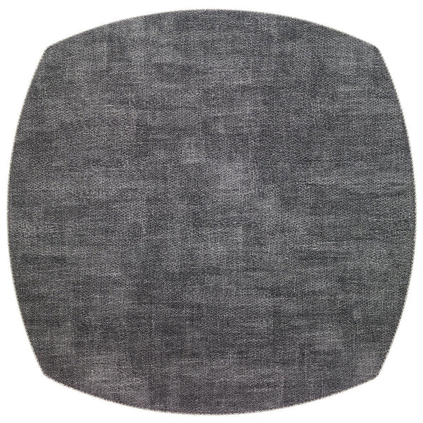 The Bodrum Allure Elliptical Placemat Smoke Set of 4 features dark gray, elliptical placemats with a subtle woven texture made from phthalate-free vinyl, shown against a white background.