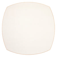 The Bodrum Allure Elliptic Square Placemat Set of 4 features round, off-white textured mats with gently curved edges and a thin orange stitched border, adding subtle elegance to your table setting. Shown against a white background.