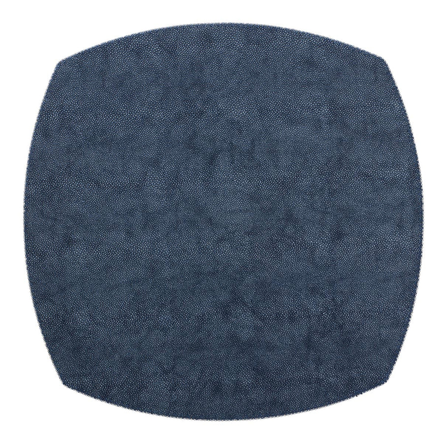 The Bodrum Allure Elliptic Square Placemat Set of 4 in navy blue is shown on a white background, featuring a subtle marbled texture, gently curved sides, and an elegant beaded edge for refined style.
