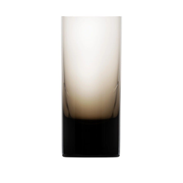 The Moser Whiskey Set Highball 400 ml is a tall, cylindrical glass made of lead-free crystal, featuring a gradient design that fades from clear at the top to black at the base, displayed on a white background.