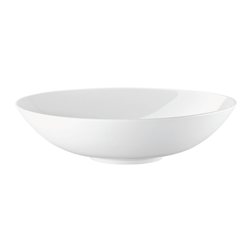 The Tac 02 White Dinnerware by Jars - Rosenthal is a modern, round ceramic bowl with a wide rim and shallow depth, shown against a white background.