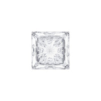 The Manhattan Square Decanter by Saint-Louis/Hermes features square-cut glass with intricate geometric patterns and a central starburst, its clear, reflective surfaces evoking sophisticated elegance against a white background.