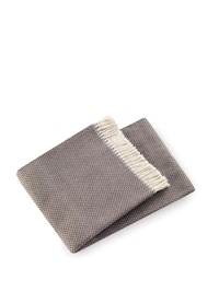 The Grain of Rice Throw by A Soft Idea is a super soft, textured brown blanket with a cream fringe, shown on a white background and conveniently machine washable.