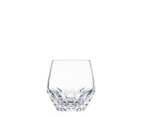 Clear mouthblown glass Folia Stemware tumbler with a hand-cut faceted base.