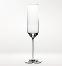 The Zwiesel Fortessa Zweisel Pure Barware champagne flute, made from Tritan material with a tall bowl and long stem, stands upright against a plain white background.