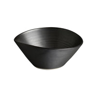 The Simon Pearce Barre Dinnerware Slate is a black stoneware bowl with a wide opening, slightly tapered base, and smooth matte finish—an elegant addition to any modern dinnerware set.