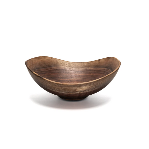 The Live Edge Wood Bowl Walnut by Andrew Pearce features rich, dark brown walnut grain and smooth, curved lines, handcrafted in Vermont and displayed against a plain white background.