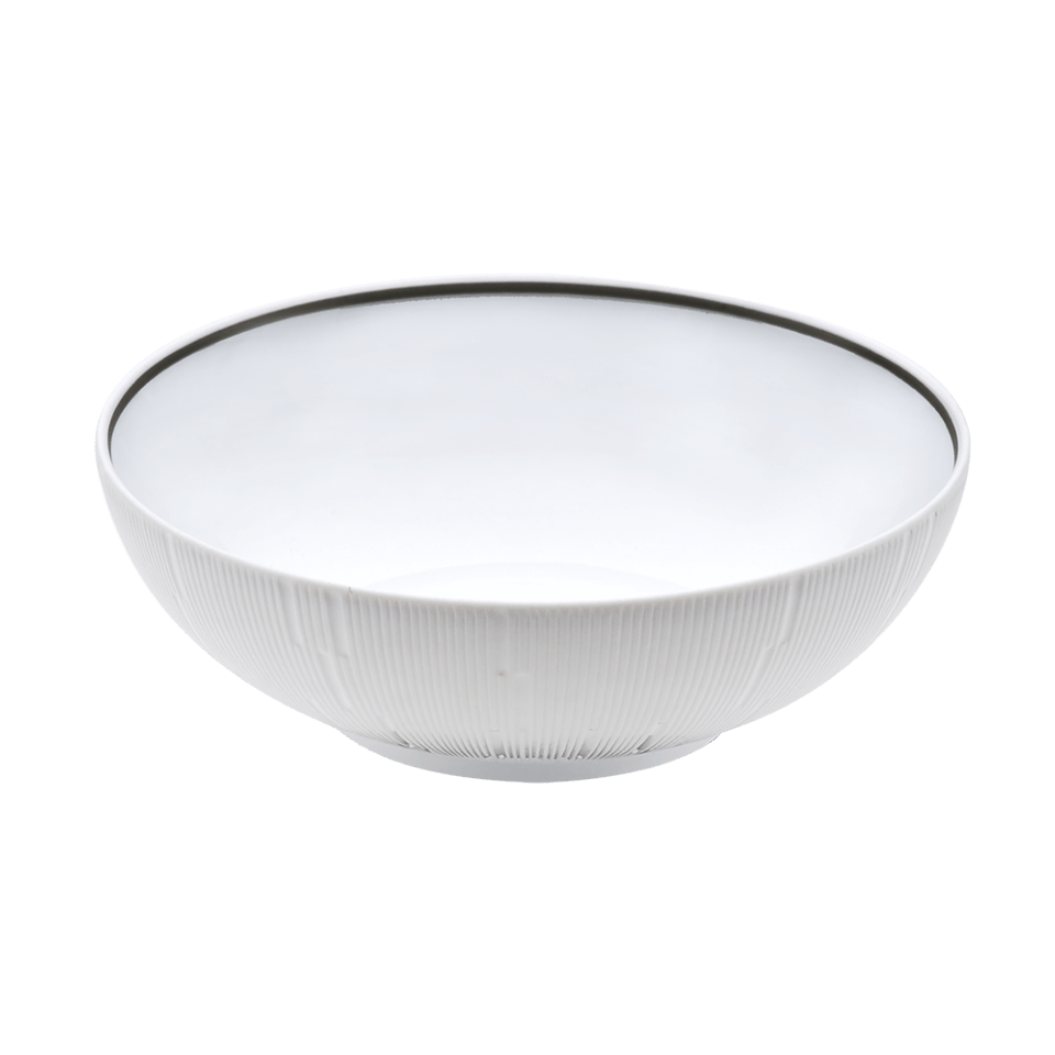 A grey Anthracite Infini bowl by Haviland, made from fine Limoges porcelain with a subtle textured pattern and thin dark rim, set against a plain light background. Made in France.