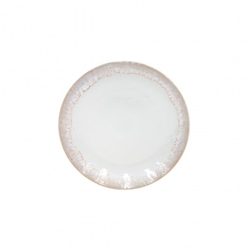 The Casafina Taormina Dinnerware White plate features a round, white stoneware design with a textured beige rim, expertly crafted in Portugal and shown here on a white background.