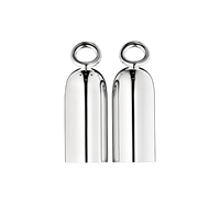 The Christofle Vertigo Salt and Pepper Shakers by Christofle feature rounded tops and circular handles, reflecting Andree Putman's elegant design as they sit side by side against a plain white background.