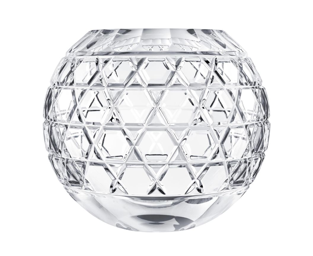 A Royal Vase - by Saint-Louis/Hermes, shaped as a spherical clear glass vase with a geometric, faceted honeycomb pattern.