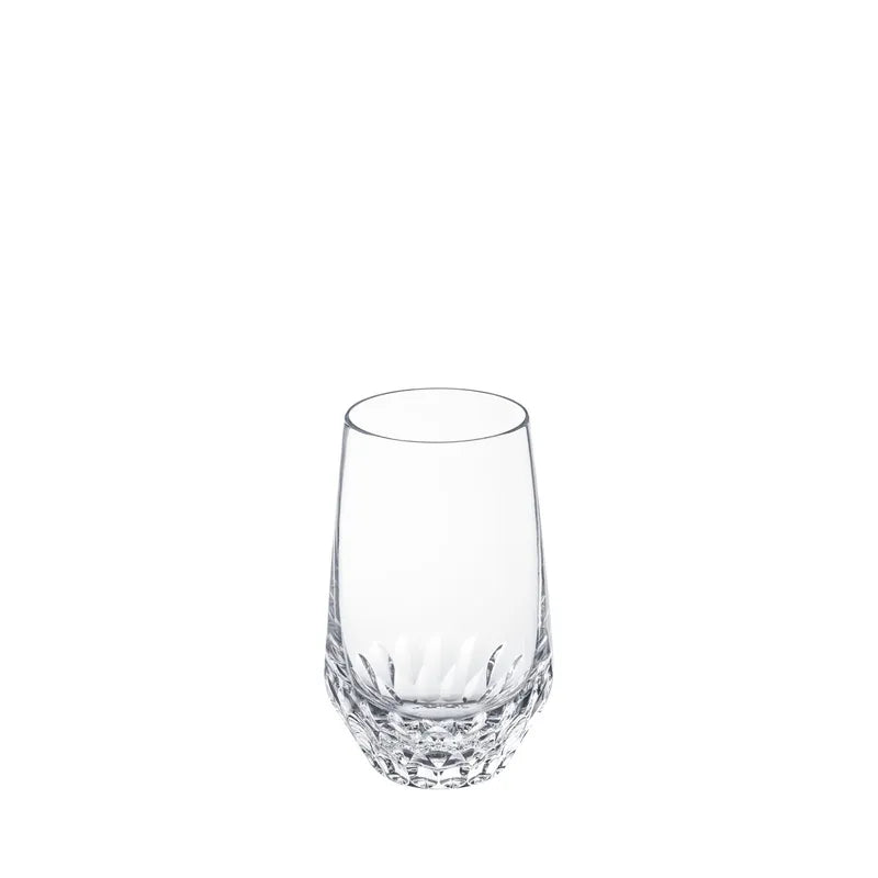 Mouthblown clear glass Folia Stemware tumbler featuring a textured, leaf-like pattern at the base.