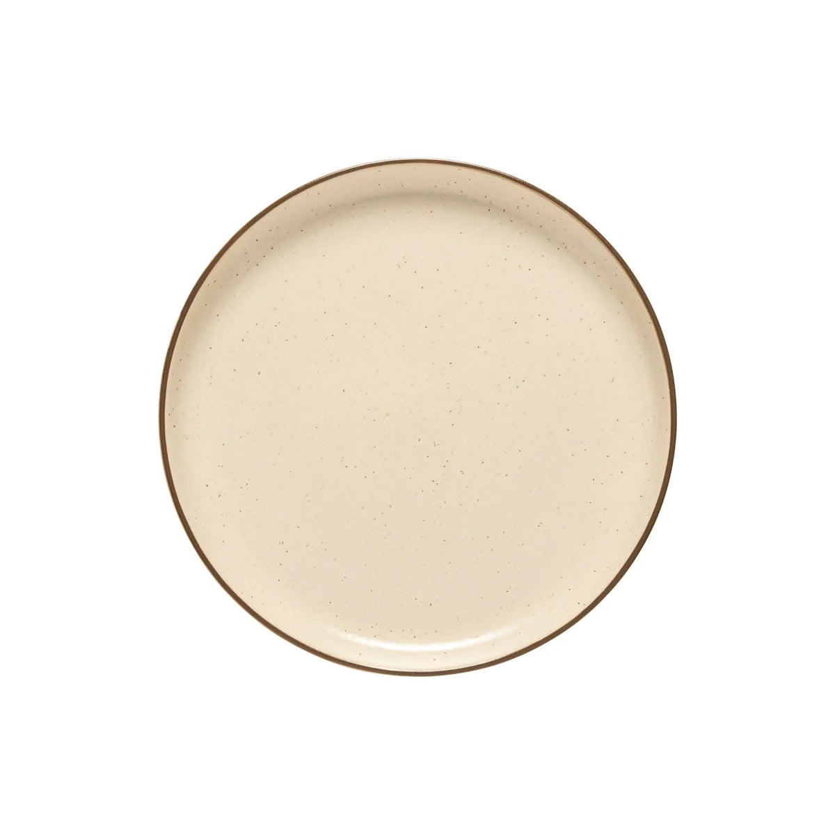 The Casafina/Costa Nova Pacifica Dinnerware Monterosa Beige plate is round with a beige ceramic finish and a slightly darker brown rim, shown from above on a plain white background.