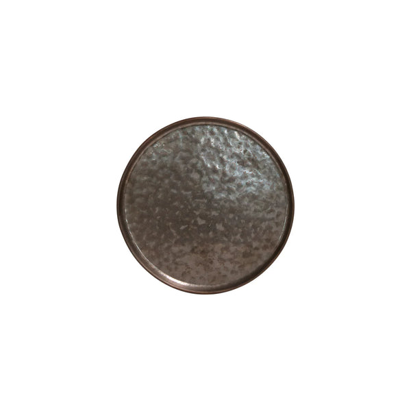 A round, dark brown metal tray with a hammered texture is shown from above on a white background—ideal for pairing with Costa Nova's Lagoa Dinnerware.