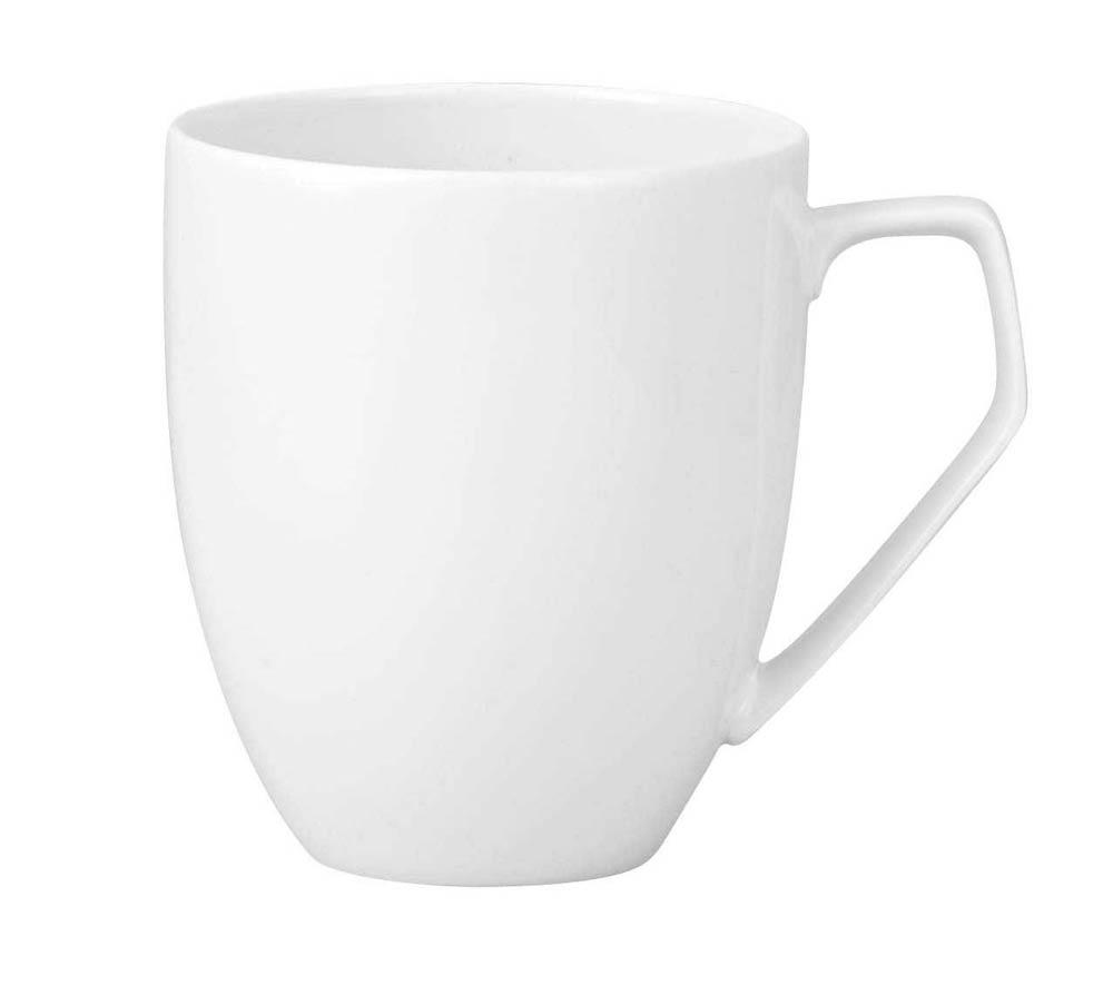 A plain white ceramic mug by Jars - Rosenthal, featuring a modern design and curved handle, perfectly complements the Tac 02 White Dinnerware, shown against a white background.