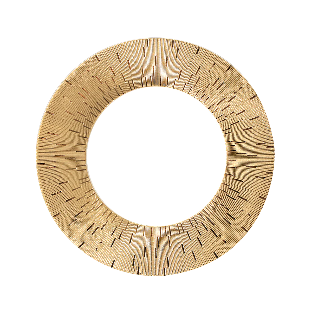 A gold-colored, circular mirror with a textured, sunburst-like frame inspired by the artistry of Haviland's Infini Prestige Gold Dinnerware. Radiating lines—some broken or shorter—add visual interest reminiscent of fine Limoges porcelain.