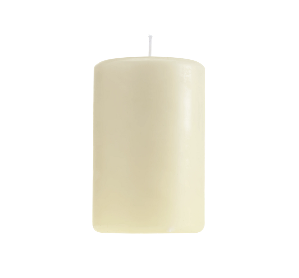 A tall, ivory pillar candle with a white wick stands on a white background, ideal for pairing with Christofle’s Babylone Silver Plated Candle Holder to enhance your luxury home decor.