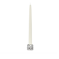 The Babylone Candlestick Holder by Christofle is a tall, ivory candle set in an elegant silver sculpted metallic ring with a cluster design—perfect for interior decor, displayed against a plain white background.