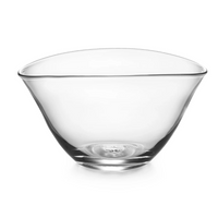 The Barre Bowl by Simon Pearce is a clear handmade glass bowl with a wide, slightly flared rim and smooth, curved sides—an elegant piece of contemporary glassware displayed on a white background.