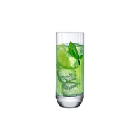 A tall green drink with ice, lime, and mint sits in a modern glass from the Big Top Barware Set of 4 by Nude Glassware, beautifully showcased against a plain white background.