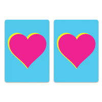 Two premium Canasta Card Sets from Canasta Sets, each with a large pink heart and yellow shadow on a bright blue background. The identical, centered hearts create a 3D effect—ideal for any card game or Canasta collection.