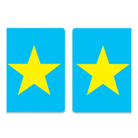 Two high-quality Canasta Sets cards, each bright blue with a large yellow star in the center, are displayed side by side—ideal for enhancing your favorite card games with Canasta Card Sets style.