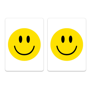Two high-quality Canasta Sets cards, each featuring a centered yellow smiley face with black oval eyes and a curved black smile, perfect for adding fun to any card game or enhancing your Canasta Card Sets collection.
