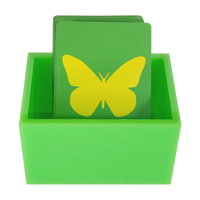 The Canasta Sets Canasta 2 Deck Holder features a green box with green cards, topped by a bold yellow butterfly silhouette—ideal for your Canasta card games or as a stylish addition to any Canasta set.