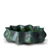 The Cenote Bowl Green Large by L'Objet features a green and black design with a wavy, rippled edge and mottled texture, shown against a white background.