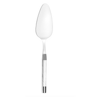 The Conty Pastry Server White by Capdeco features a pointed, shiny 18/10 stainless steel blade and a white handle with silver accents, shown against a white background.