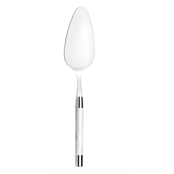 The Conty Pastry Server White by Capdeco features a pointed, shiny 18/10 stainless steel blade and a white handle with silver accents, shown against a white background.