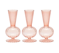 Three hand-blown glass Tess Bud Vase Set of 3 - Blush vases in light pink with round bodies, narrow necks, and flared scalloped rims.