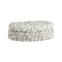 The Hampton Box - New Addition by Arteriors is a round, lidded basket crafted from tightly coiled, white-wrapped material for a textured, braided look and sculptural, decorative modern appeal.