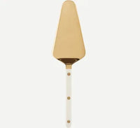 The Sabre Bistro Pearly Gold Tart Server features a gold-colored triangular blade and a white acrylic handle with three gold rivets, displayed on a plain white background.