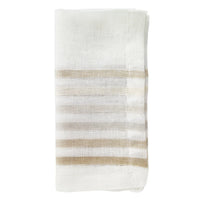 The Bodrum Logan Napkin Beige Set of 4 is neatly folded, showcasing horizontal beige and light gray stripes near the bottom, set against a plain white background.