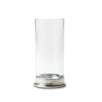 The MATCH Pewter Barware glass by MATCH features a tall, clear tumbler design with a silver Italian pewter base, displayed against a plain white background.