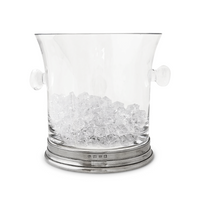 The MATCH Pewter & Crystal Ice Bucket With Handles by MATCH, handmade in Italy, features clear glass and pewter with two side handles—a refined barware piece perfect for serving ice.