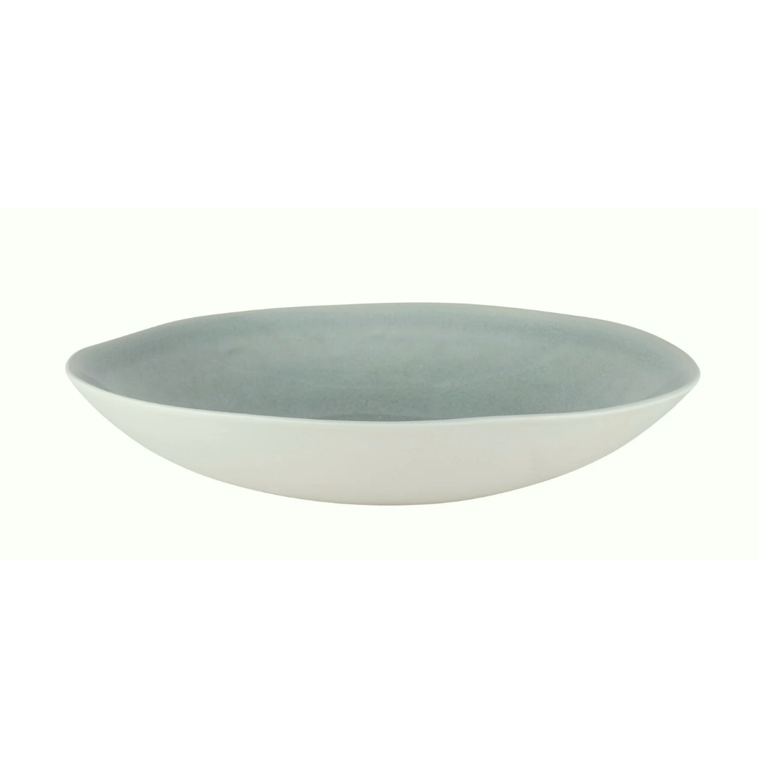 The Maguelone Cachemire Dinnerware by Jars - Rosenthal is a handmade, shallow round ceramic bowl with a matte light gray interior and smooth white exterior, displayed against a plain white background.