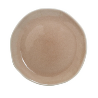 A round, beige Maguelone Dinnerware Tamaris ceramic plate by Jars - Rosenthal features a slightly irregular, wavy edge and subtle crackled glaze, shown from above on a plain white background.