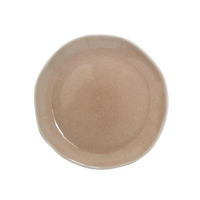 A round, light brown Maguelone Dinnerware Tamaris plate by Jars - Rosenthal features a slightly irregular, organic shape and glossy finish, shown from above on a white background.