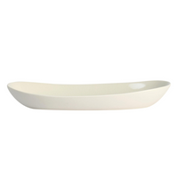 The Maguelone Dinnerware Quartz serving bowl by Jars - Rosenthal features a plain white, oval shape with slightly raised edges—perfect for enhancing your Mediterranean dinnerware collection.