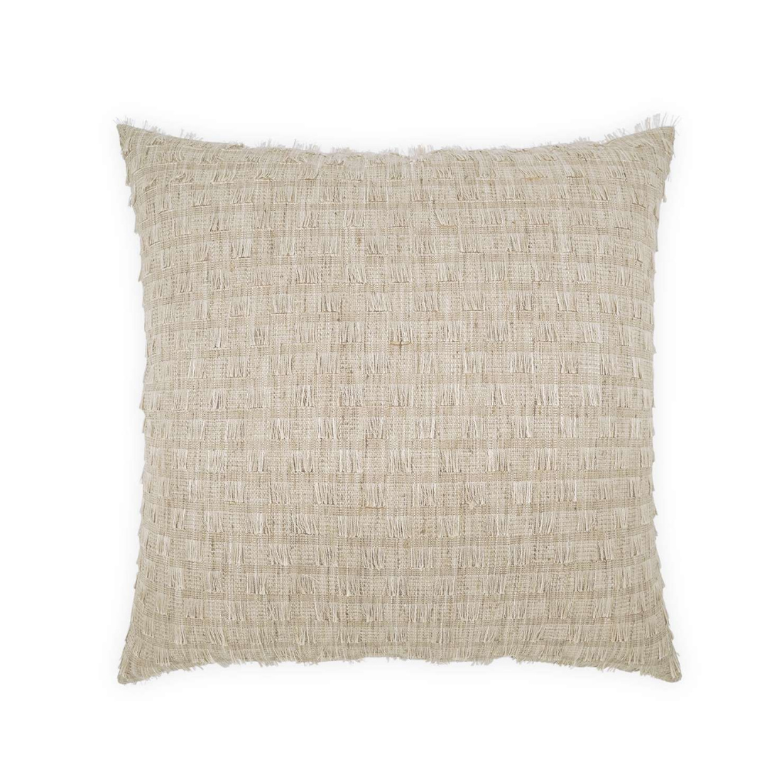 The Huma Pillow Natural 22 x 22 by D.V. KAP / Canaan Company features beige textured woven fabric with slightly frayed edges, offering a subtle luxurious accent for your sofa or bed. Shown here on a white background.