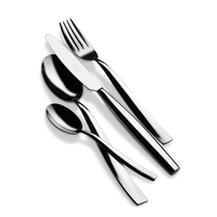 The Mepra Mediterranea Flatware 5 Piece Setting is arranged diagonally on a white background, showcasing polished 18/10 stainless steel pieces.
