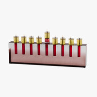 The Apeloig Modern Acrylic Oil Menorah features a rectangular silver base with nine red glass candle holders and gold-colored oil cups, each lit with a small flame, offering modern customization for your celebration.