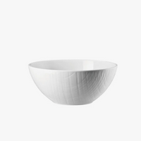 A Rosenthal Mesh Dinnerware White ceramic bowl, featuring a subtle textured exterior pattern and classic porcelain craftsmanship, displayed against a plain white background.