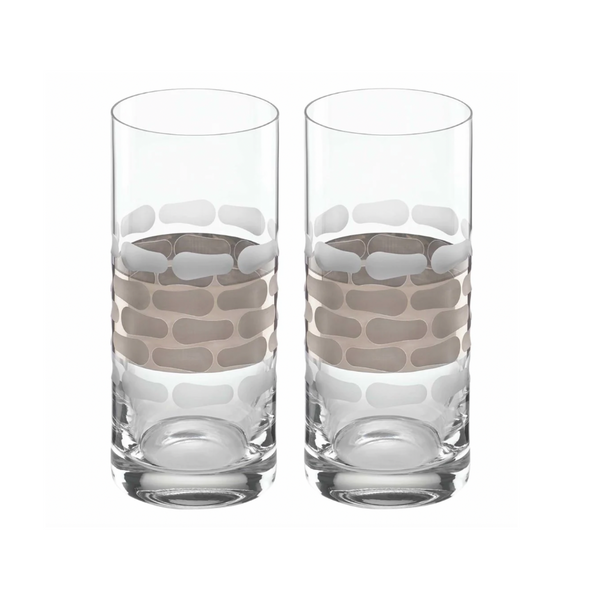The Truro Highball Platinum Set of 2 by Michael Wainwright features modern platinum patterns around elegant crystalline glasses.